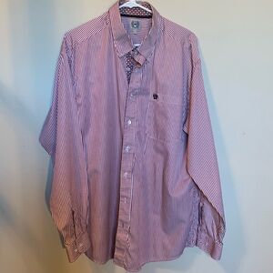 Men’s White/Red Stripe Button-down Collar Shirt Large by Cinch